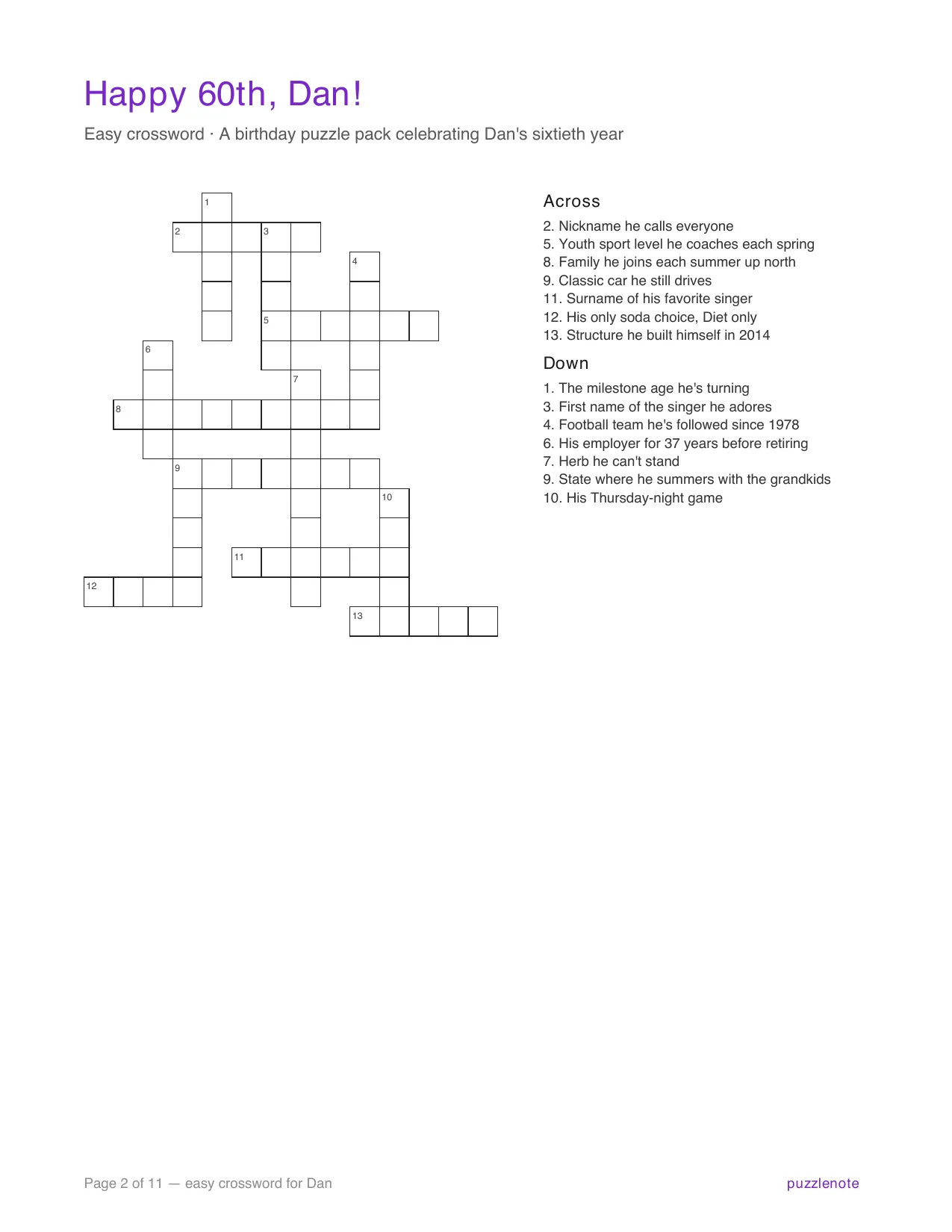 Easy crossword with numbered Across and Down clues.