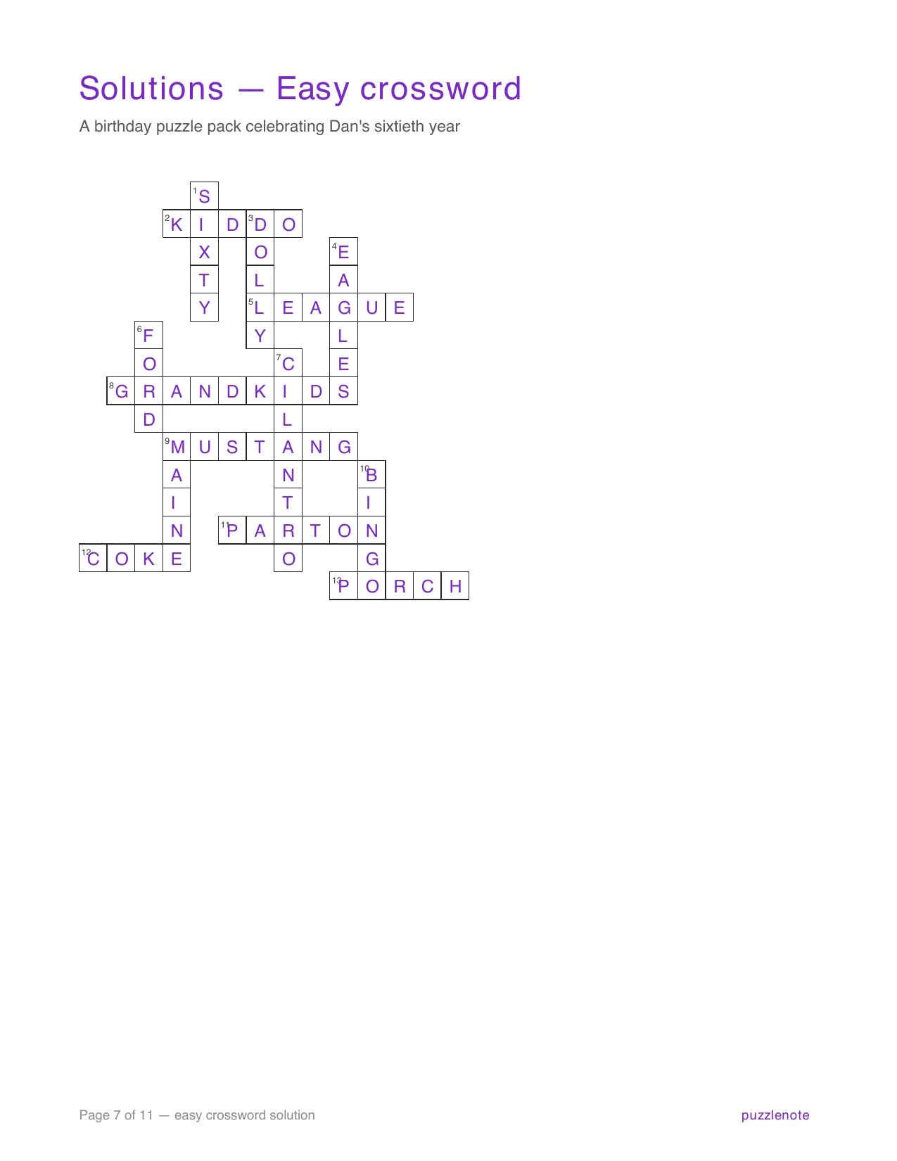 Solution to the easy crossword.