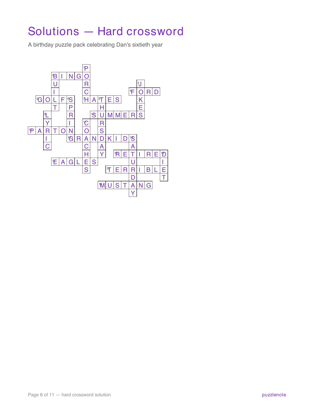 Solution to the hard crossword.